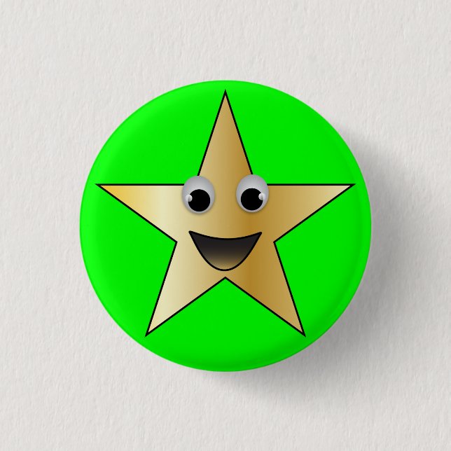 Goldener Stern mit mildem Gesicht Button (Vorderseite)
