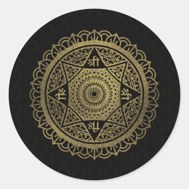 Goldener Stern von Lakshmi - Ashthalakshmi Sri Runder Aufkleber (Vorderseite)
