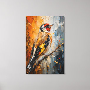 Goldener Stieglitz-Impasto – Luxuriöse Vogelmalere Leinwanddruck