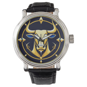 Goldener Stier im kosmischen Tierkreis Armbanduhr
