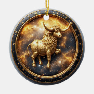 Goldener Stier innerhalb eines kreisförmigen Zodia Keramik Ornament