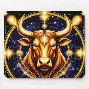Goldener Stier mit kosmischem Tierkreiszeichen Mousepad