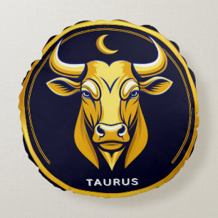 Goldener Stier Taurus im kosmischen Tierkreis Rundes Kissen