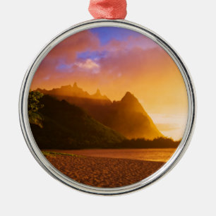 Goldener Strandsonnenuntergang, Hawaii Silbernes Ornament