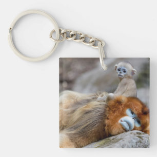 Goldener Stumpfnasen-Affe Vater mit Baby Schlüsselanhänger