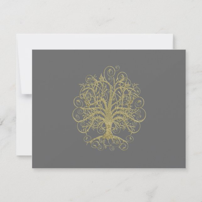 Goldener Swirl auf der grauen Hochzeitsempfangskar Einladung (Vorderseite)