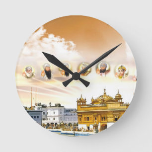 GOLDENER TEMPEL MIT DEN SIKHgurus Runde Wanduhr