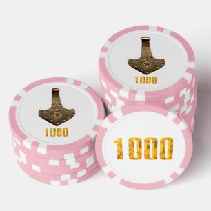 Goldener Thammer, weißer Rosa 1K-Poker-Chip Pokerchips