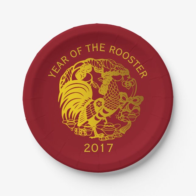 Goldener Tierkreis-Hahn-Jahr-Pappteller 2017 Pappteller (Vorderseite)