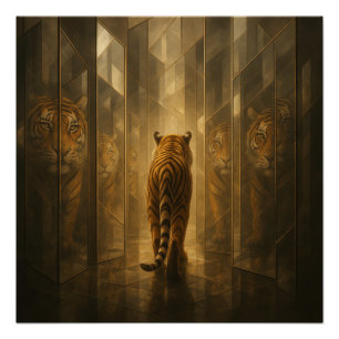 Goldener Tiger in einem Spiegel-Labyrinth – GeoWil Poster