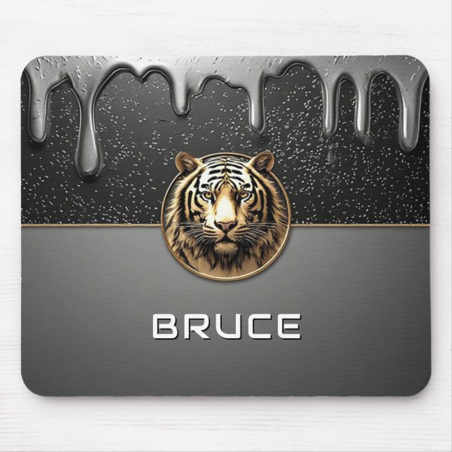 Goldener Tiger Relief mit metallischer Textur 🐯 Mousepad (Vorne)