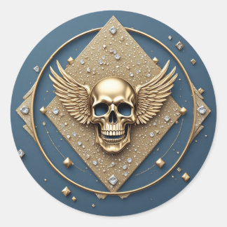 ☠️ Goldener Totenkopf mit Flügeln Gothic Geschenk  Runder Aufkleber
