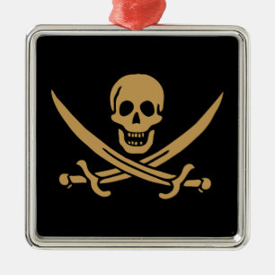 Goldener Totenkopf & Piratenflagge mit Schwertern Ornament Aus Metall