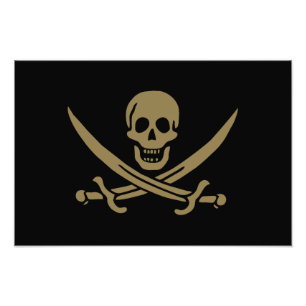 Goldener Totenkopf & Schwerter Piratenflagge von C Fotodruck