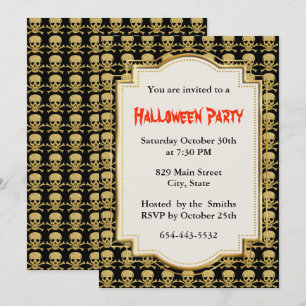 Goldener Totenkopf- und Knochen-Halloween-Party Einladung