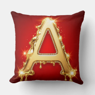 Goldener tropfender Buchstabe A Diamantmonogramm Kissen