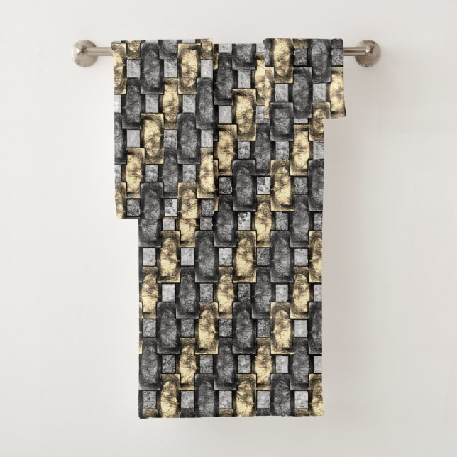 Goldener und grauer Fleck, rechteckige Schnitzerei Badhandtuch Set (Insitu)