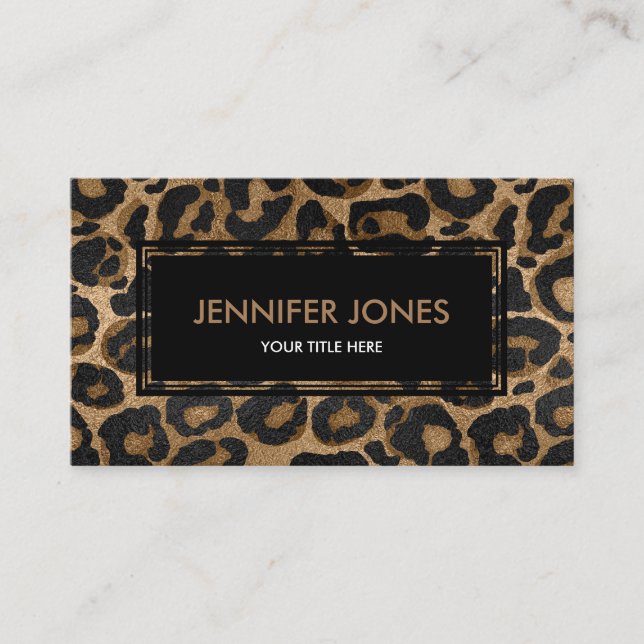 Goldener und schwarzer Glitter Leopard-Jaguardruck Visitenkarte (Vorderseite)