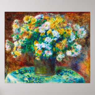 Goldener und weißer Blumenstrauß Impressionistisch Poster