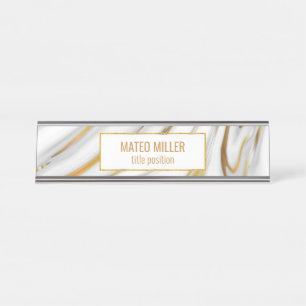 Goldener und weißer Marmor Schreibtischnamensplakette