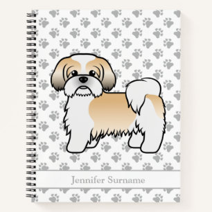 Goldener und weißer Shih Tzu Cartoon-Hund und Name Notizbuch