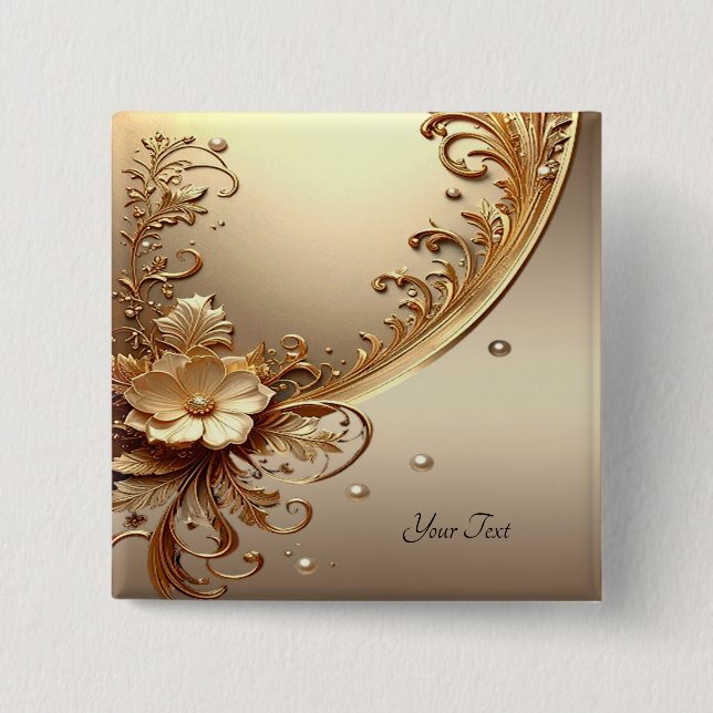 Goldener Verzierte Blumenknopf Button (Vorderseite)