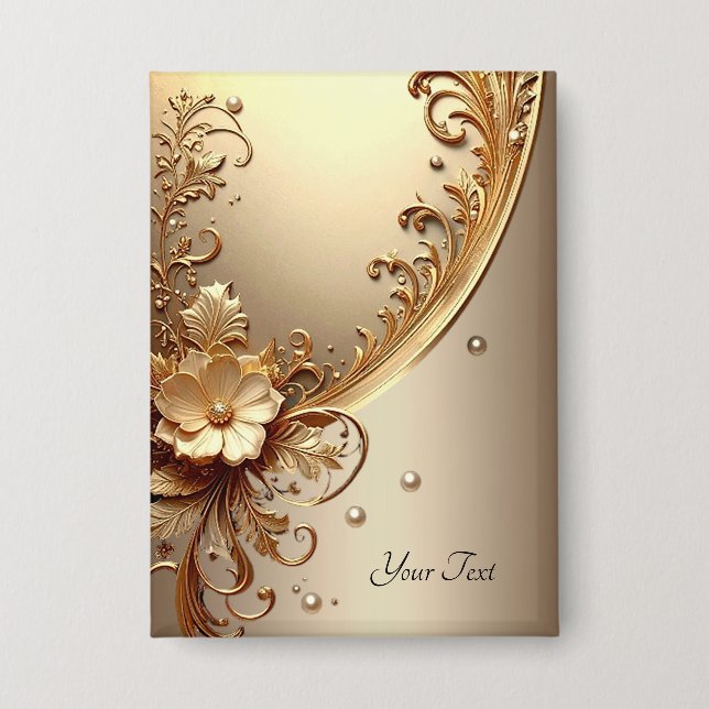 Goldener Verzierte Blumenknopf Button (Vorderseite)