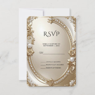 Goldener verzierter Rahmen mit Perlen RSVP-Karte RSVP Karte