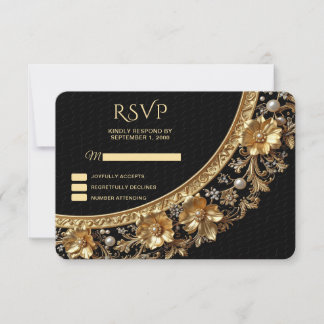 Goldener verzierter Rahmen RSVP-Karte RSVP Karte