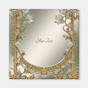 Goldener verzierter weißer Blumenmagnet Magnet