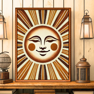 Goldener Vintage-Boho-Sonnen-Wandkunst-Druck Poster
