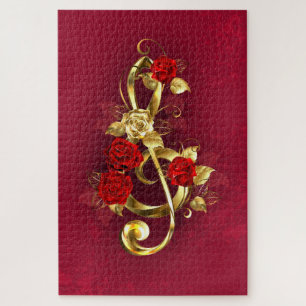 Goldener Violinschlüssel mit Rosenblumen