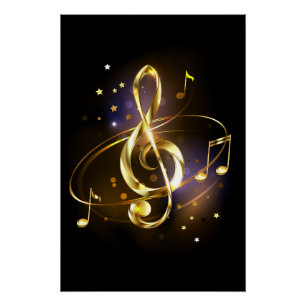 Goldener Violinschlüssel Musik Poster