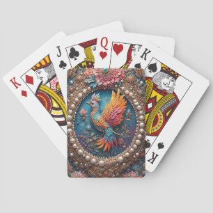 Goldener Vogel in verziertem Dekorrahmen Spielkarten