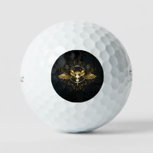 Goldener Vogelschädel auf schwarzem Hintergrund Golfball