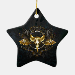 Goldener Vogelschädel auf schwarzem Hintergrund Keramik Ornament