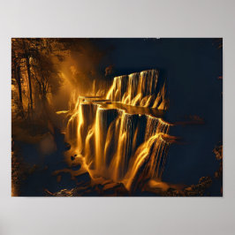 Goldener Wasserfall Abstrakt Art - Luxuriös digita Poster