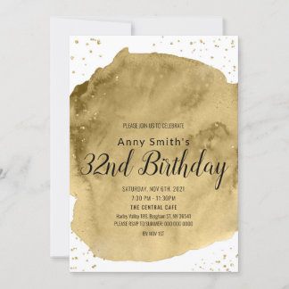 Goldener Wasserfarbenpinselstrich mit weißer Einla Einladung