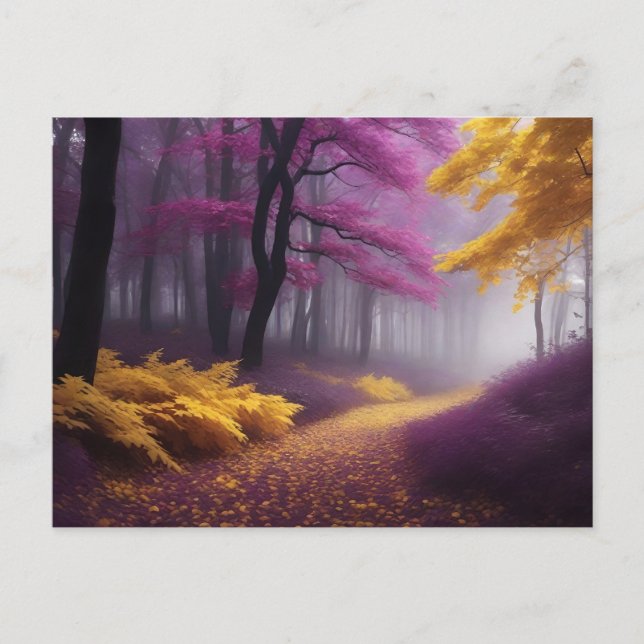 Goldener Weg durch Lila Holz Postkarte (Vorderseite)