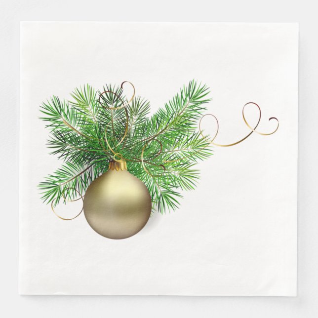 Goldener Weihnachtsball mit Pine Serviette (Vorderseite)
