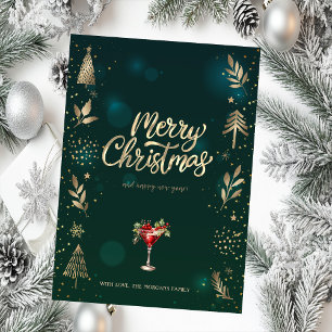 Goldener Weihnachtsbaum, Branches Cocktail Grün Feiertagskarte