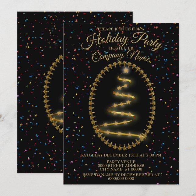 Goldener Weihnachtsbaum Farbenfroher Glitzer Schwa Einladung (Vorne/Hinten)