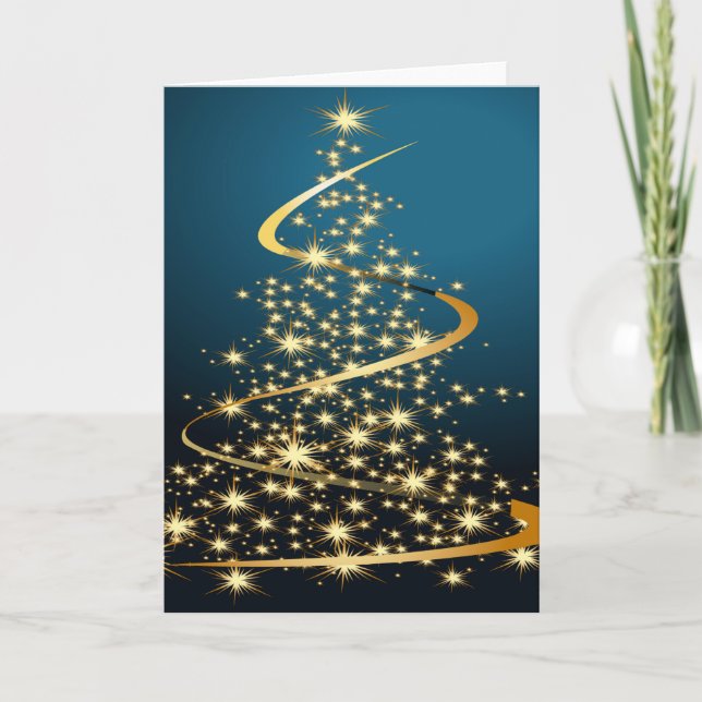 Goldener Weihnachtsbaum Feiertagskarte (Vorderseite)