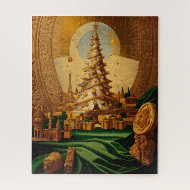 Goldener Weihnachtsbaum mit Eiffelturm (Vertikal)