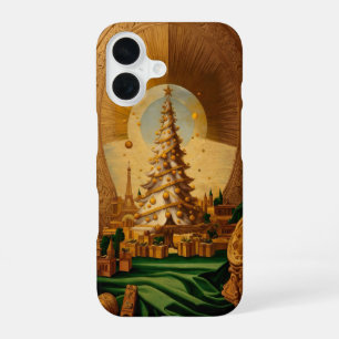 Goldener Weihnachtsbaum mit Eiffelturm iPhone 16 Hülle