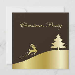 Goldener Weihnachtsbaum mit Rentier Einladung