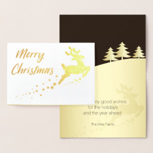 Goldener Weihnachtsbaum mit Rentier Folienkarte