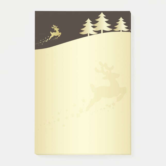 Goldener Weihnachtsbaum mit Rentier Post-it Klebezettel (Vorderseite)