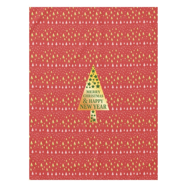 Goldener Weihnachtsbaum - Rote Landschaft Tischdecke (Vorderseite)