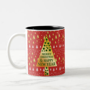 Goldener Weihnachtsbaum - Rote Landschaft Zweifarbige Tasse